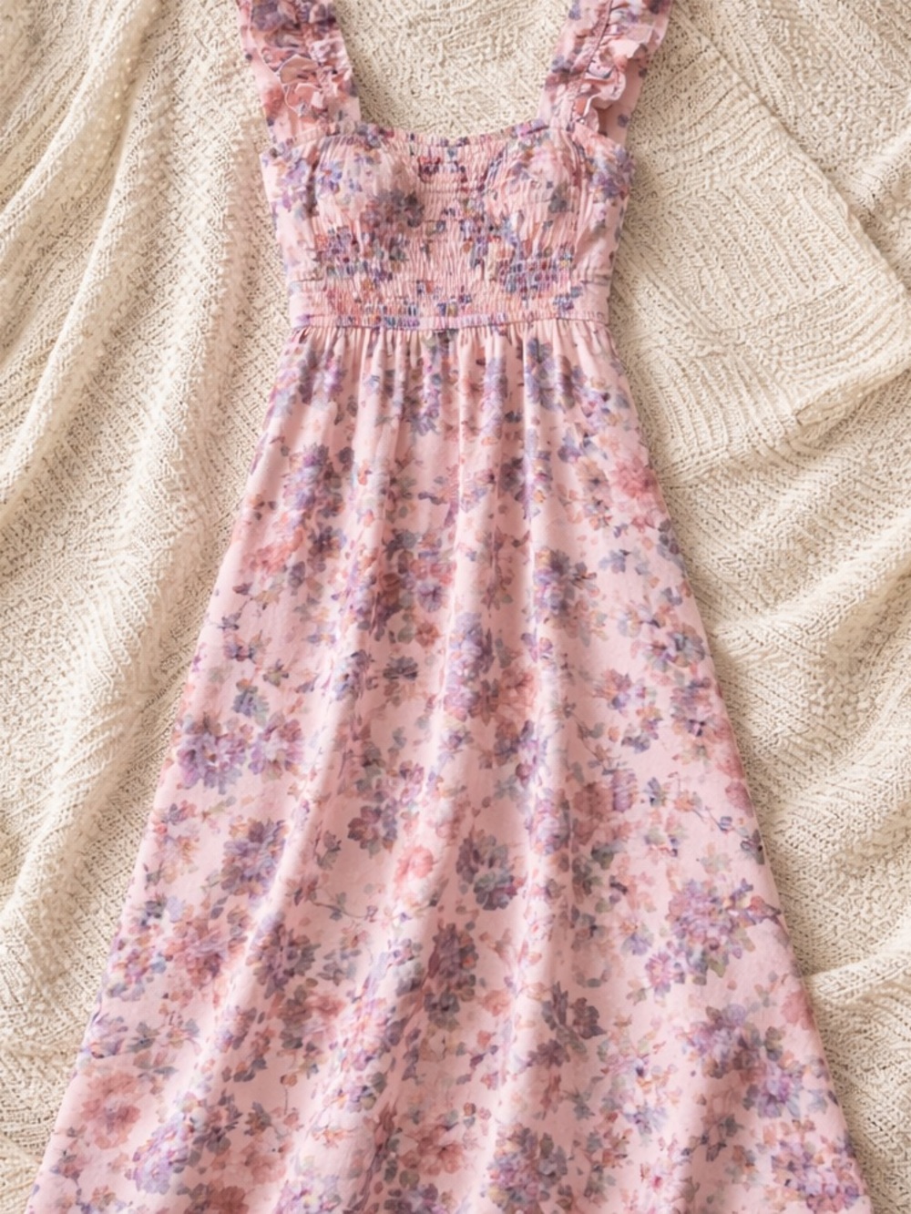Rosie Posie Floral ruffle Shoulder Midi Dress in Blush Pink size medium nwt - Picture 2 of 6